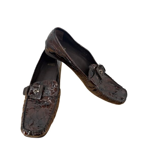 Stuart Weitzman Brown Croc Embossed Leather Loafers womens size 12M - Picture 7 of 7